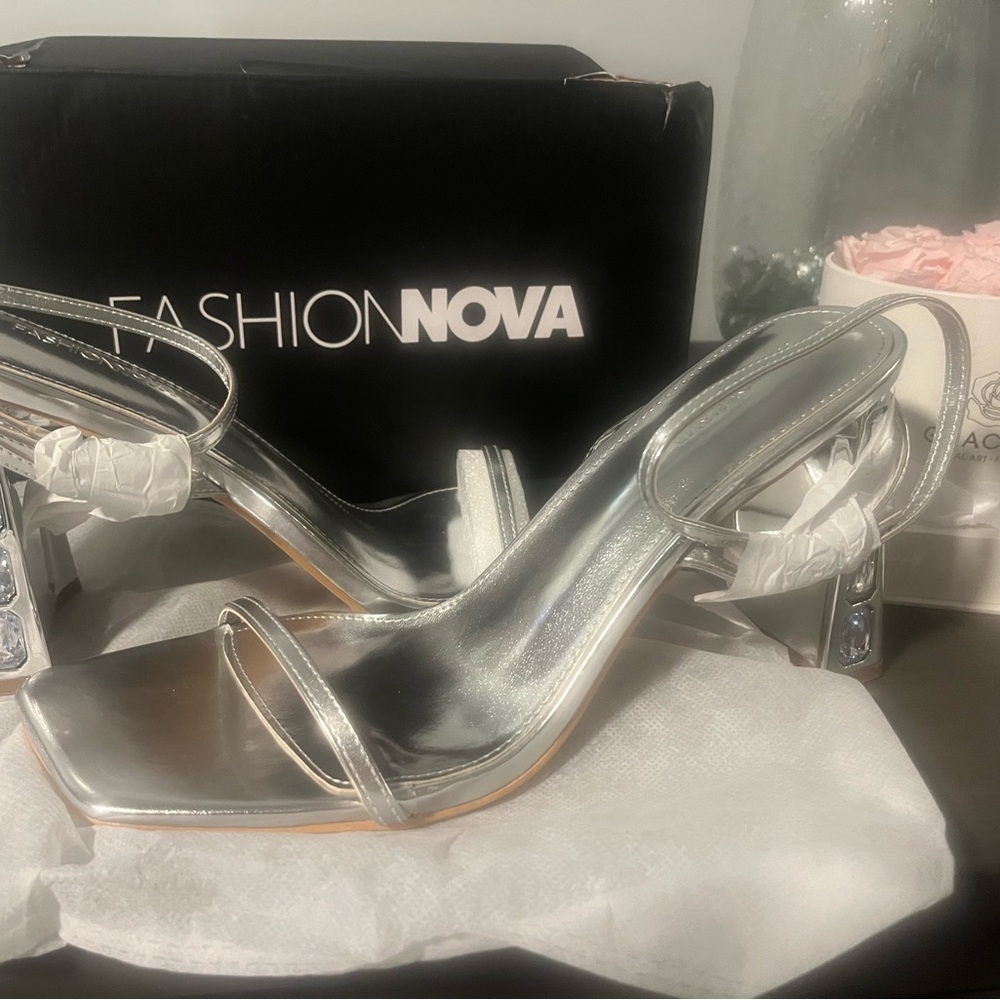 Fashion Nova Silver Strappy Heels